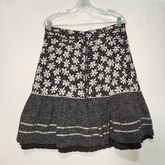 SOYA Dresses & Skirts - Vintage SOYA Cottagecore Flounce Black/Gray 2-Printed Skirt Size 40/8 Exc. Cond.